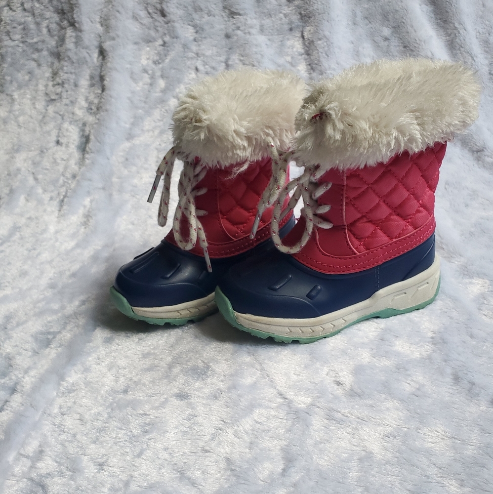 Carter's Fleece lined Snow boots pink and navy Sz7